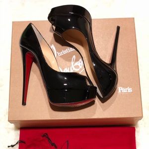 Christian Louboutin black patent lady peep 150mm